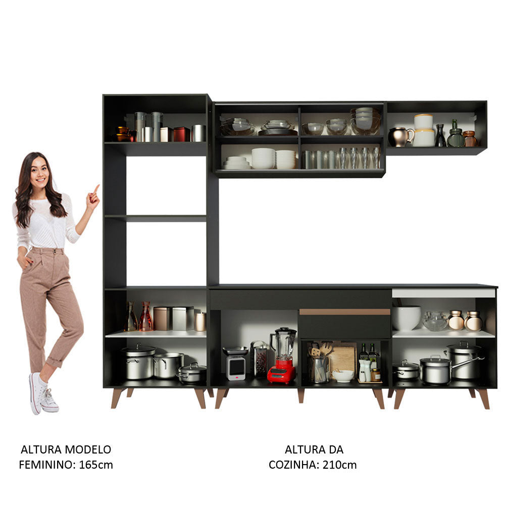 Armário de Cozinha Completa 260cm Preto Reims Madesa 02