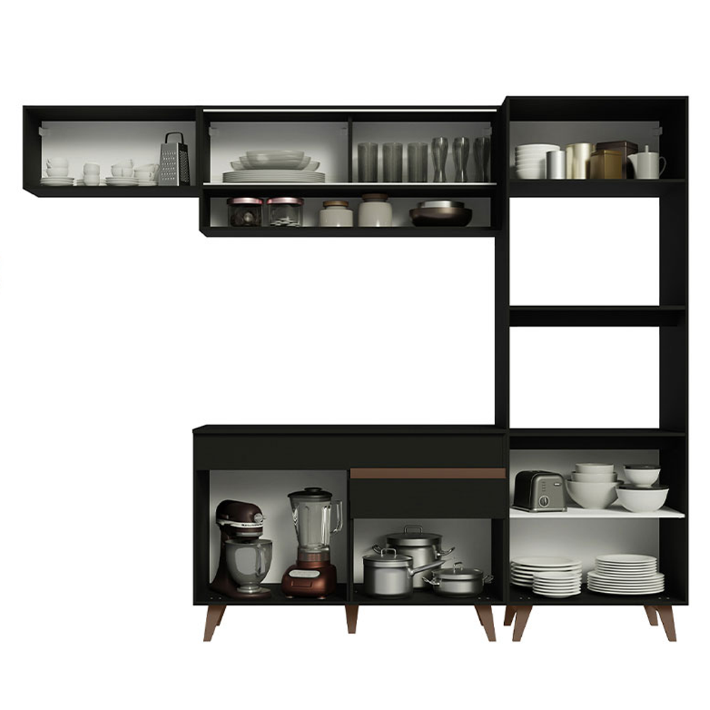 Armário de Cozinha Completa 260cm Preto Reims Madesa 07