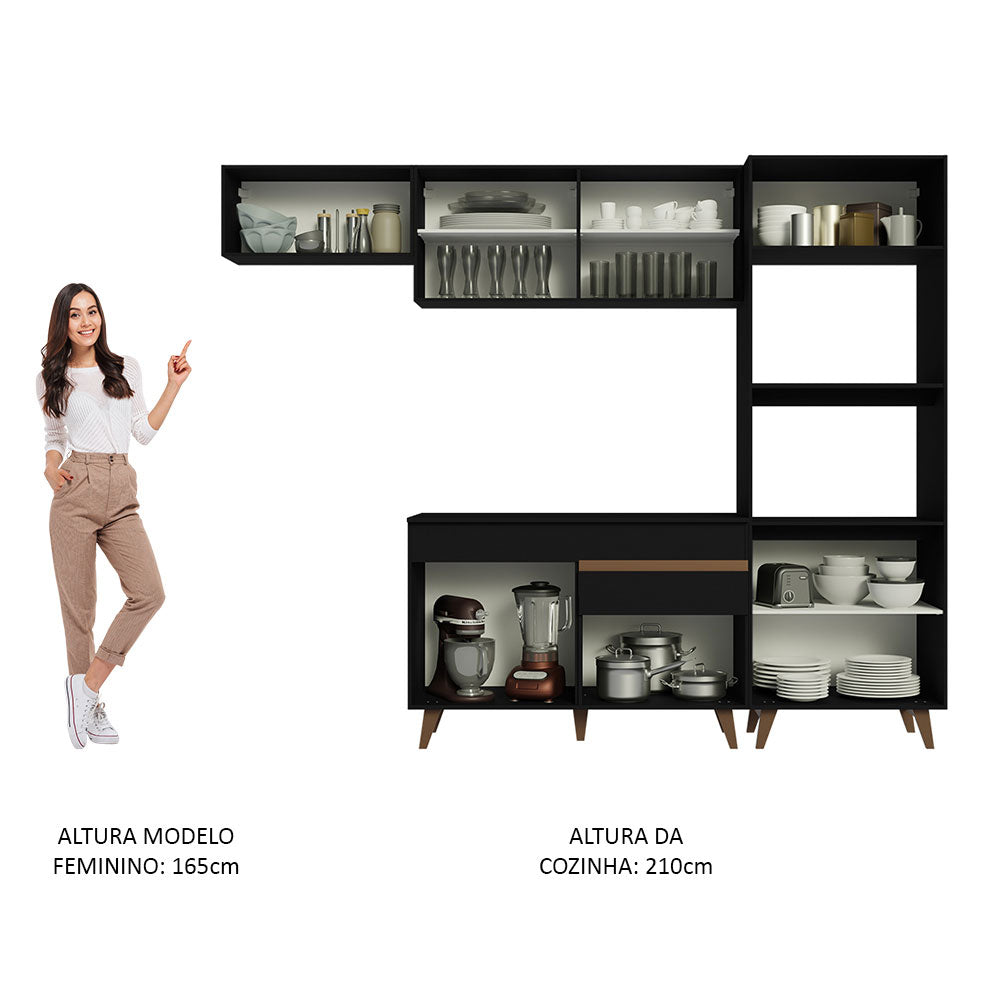 Armário de Cozinha Completa 260cm Preto Reims Madesa 08