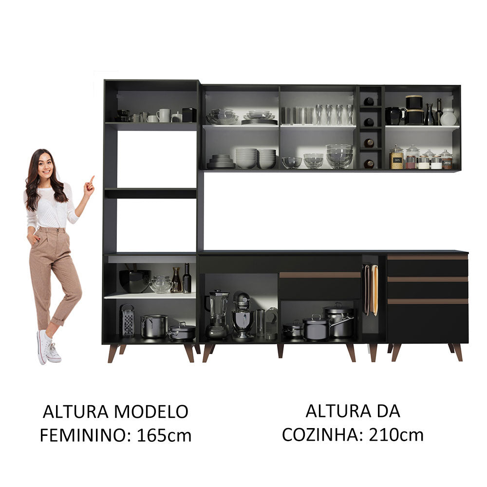 Armário de Cozinha Completa 270cm Preto Reims Madesa 02
