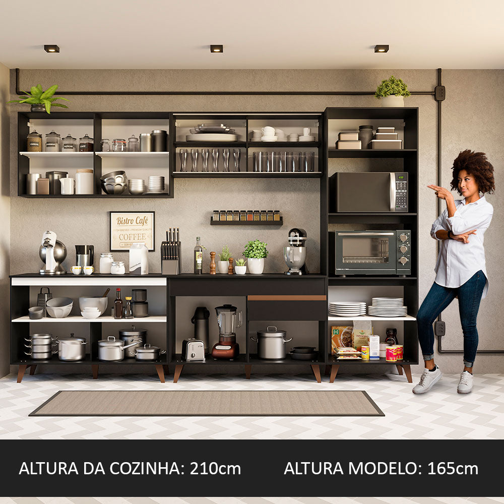 Armário de Cozinha Completa 310cm Preto Reims Madesa 01