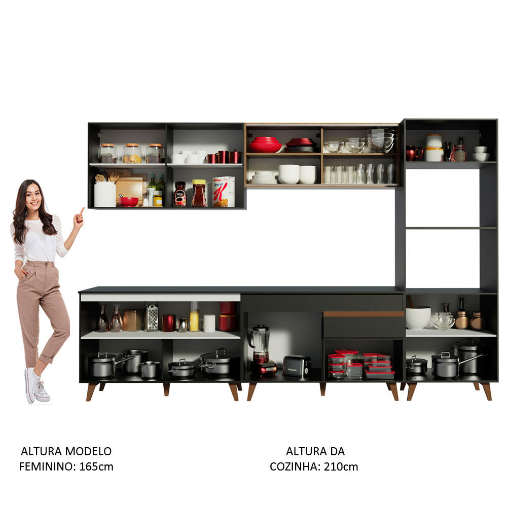 Armário de Cozinha Completa 310cm Preto/Rustic Reims Madesa 01