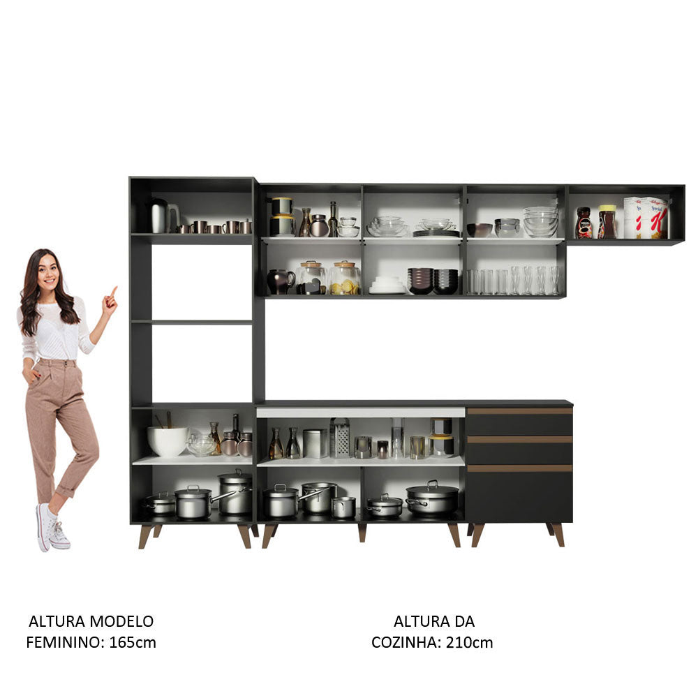 Armário de Cozinha Completa 320cm Preto Reims Madesa 01