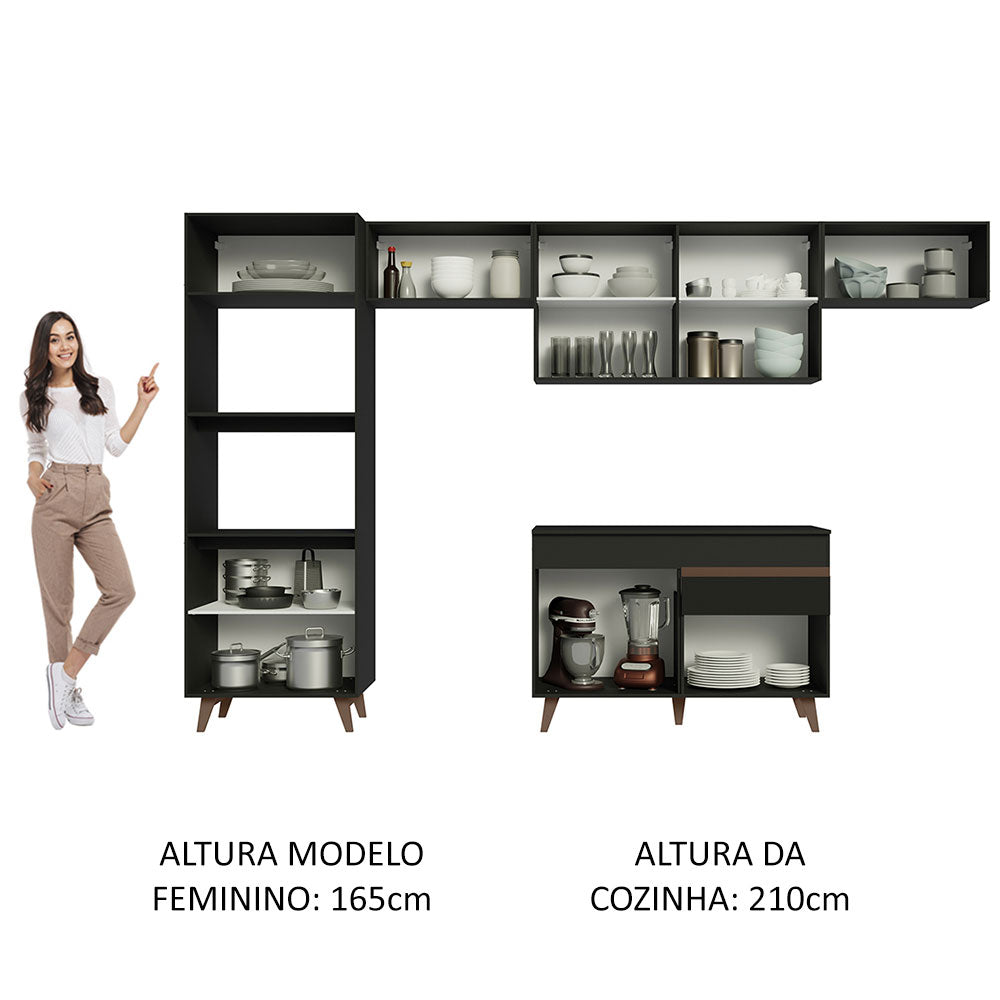 Armário de Cozinha Completa 330cm Preto Reims Madesa 01