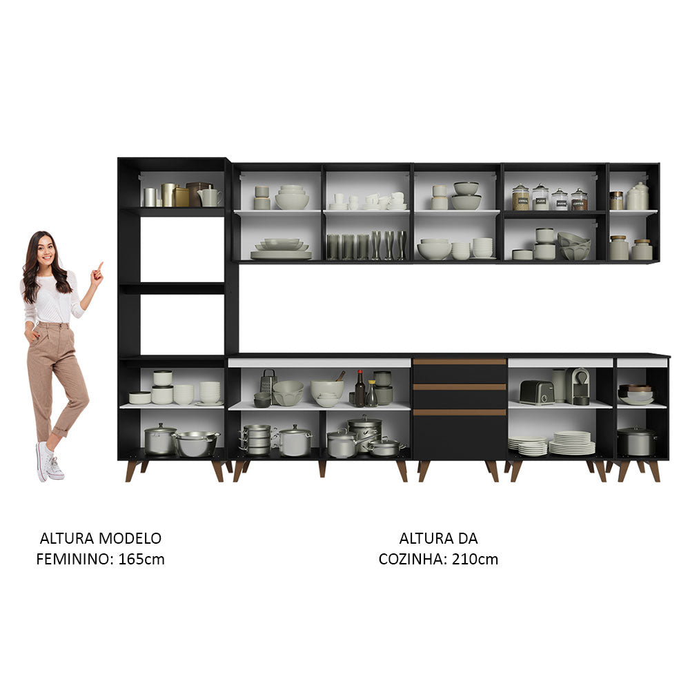 Armário de Cozinha Completa 355cm Preto Reims da Sabrina Madesa