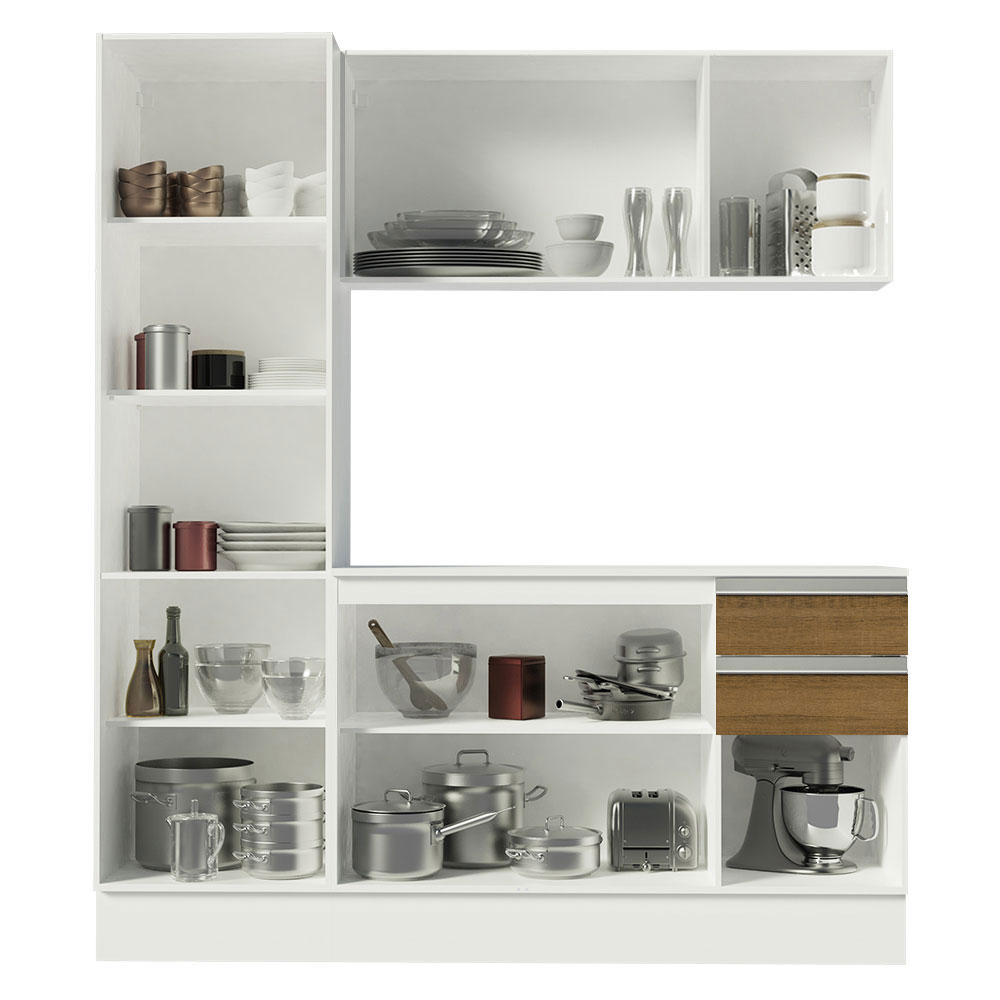 Armário de Cozinha Compacta 100% MDF 170 cm Branco/Rustic/Crema Smart Madesa 01