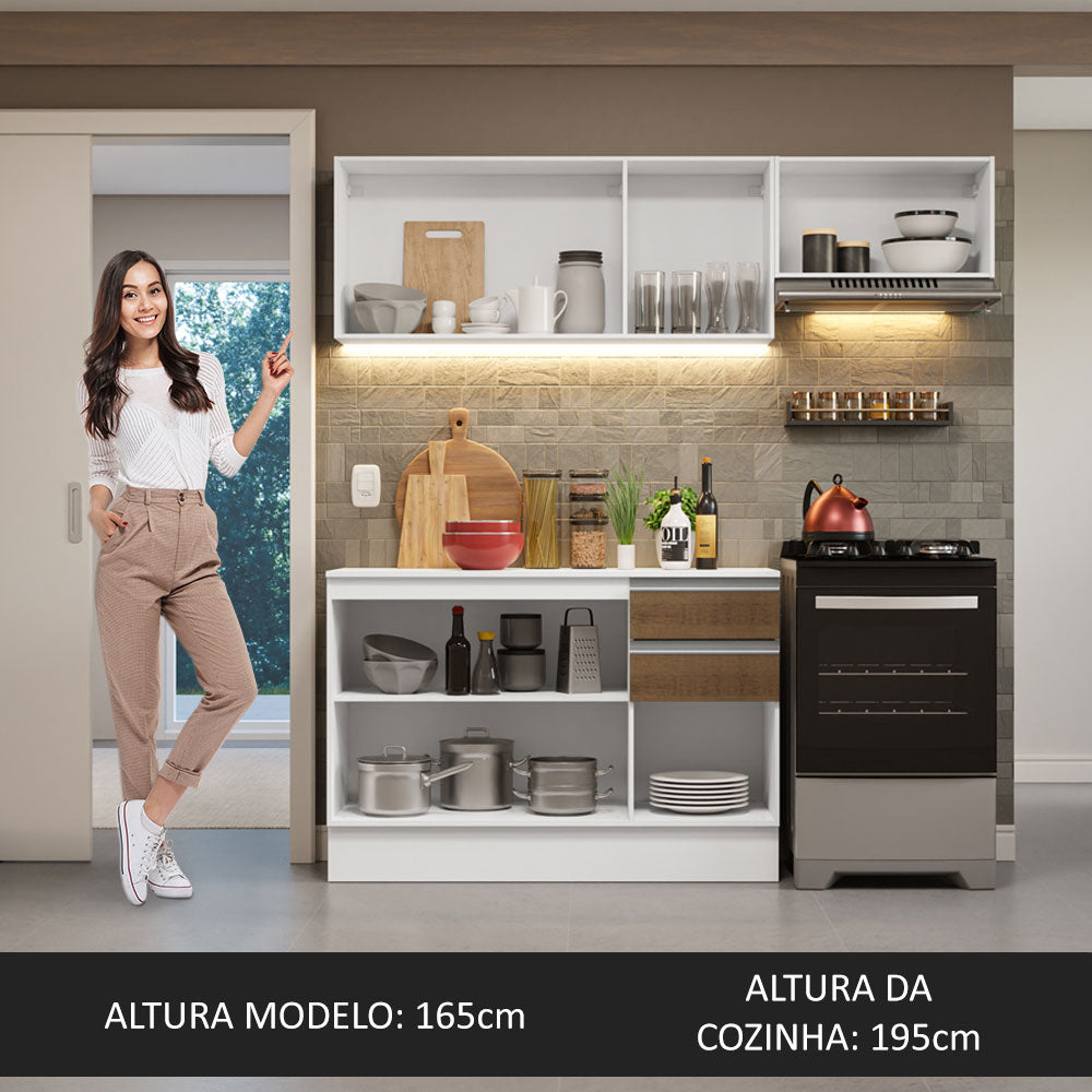 Armário de Cozinha Compacta 100% MDF 180cm Branco/Rustic/Crema Smart Madesa 02