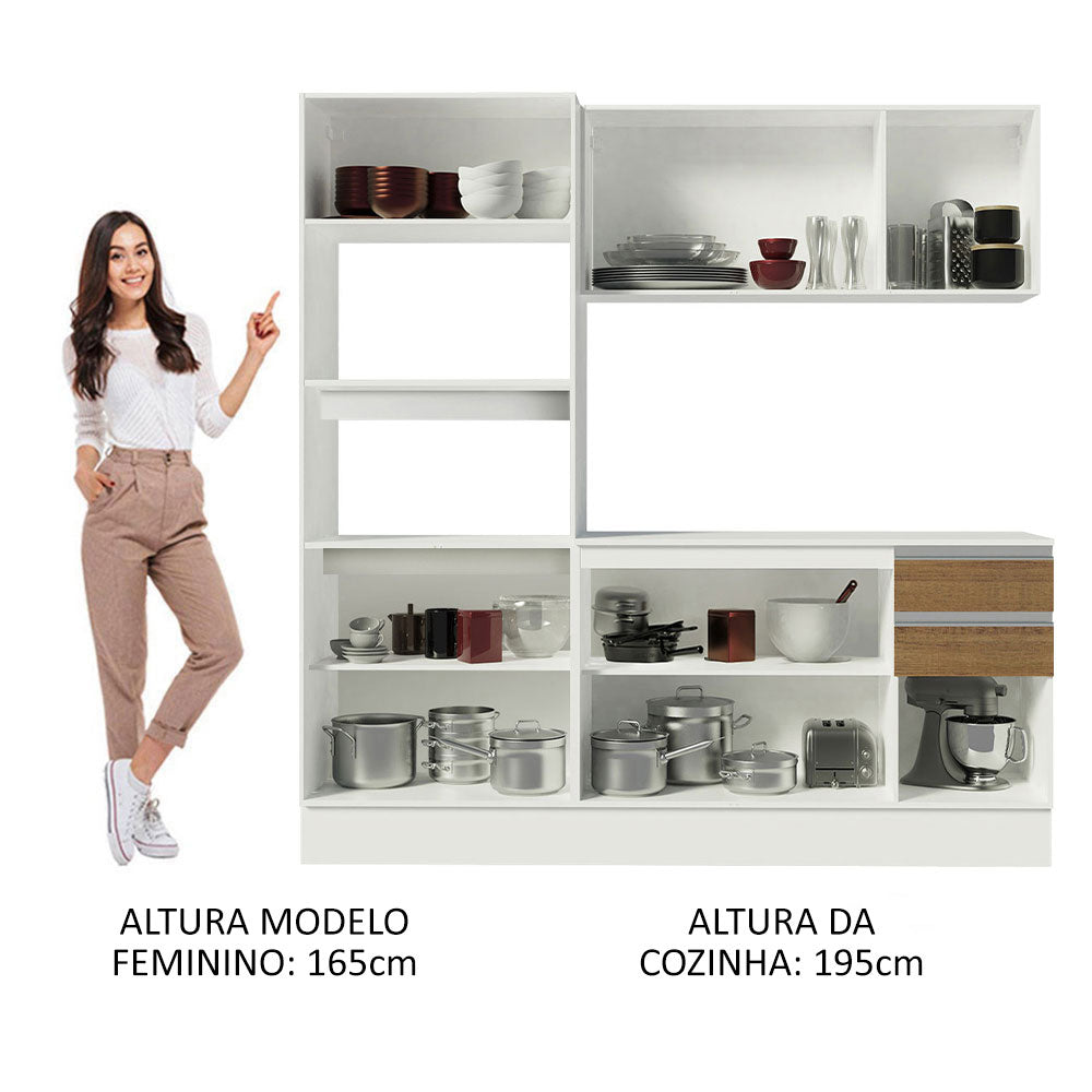 Armário de Cozinha Compacta 100% MDF 190 cm Branco/Rustic/Crema Smart Madesa 01