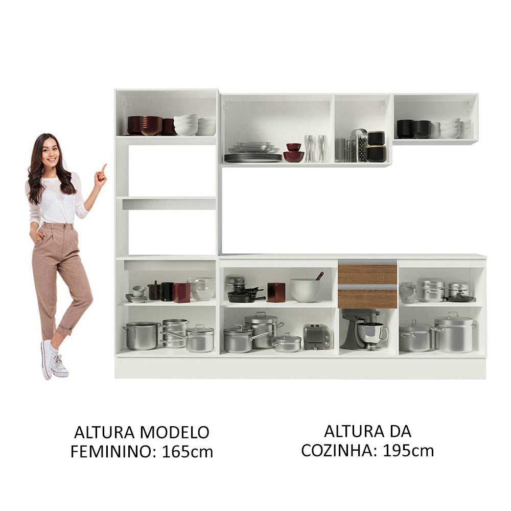Armário de Cozinha Completa 100% MDF 250 cm Branco/Rustic/Crema Smart Madesa 01