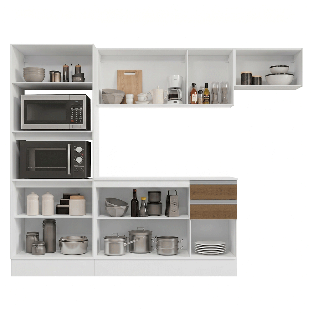 Armário de Cozinha Completa 100% MDF 250cm Branco/Rustic/Crema Smart Madesa 03