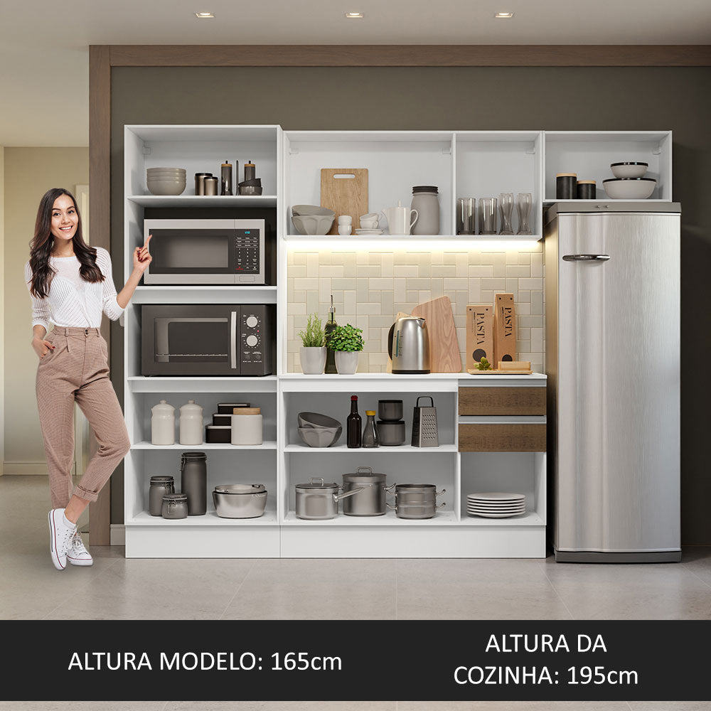 Armário de Cozinha Completa 100% MDF 250cm Branco/Rustic/Crema Smart Madesa 03