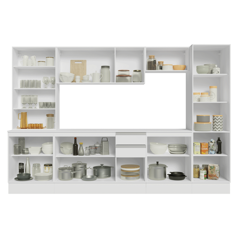Armário de Cozinha Completa 100% MDF 290 cm Branco Smart Madesa 01