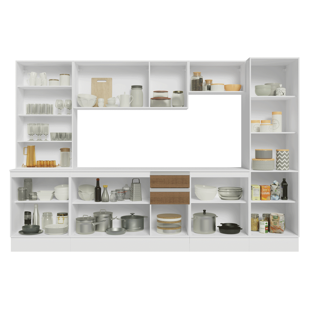Armário de Cozinha Completa 100% MDF 290 cm Branco/Rustic/Crema Smart Madesa 01