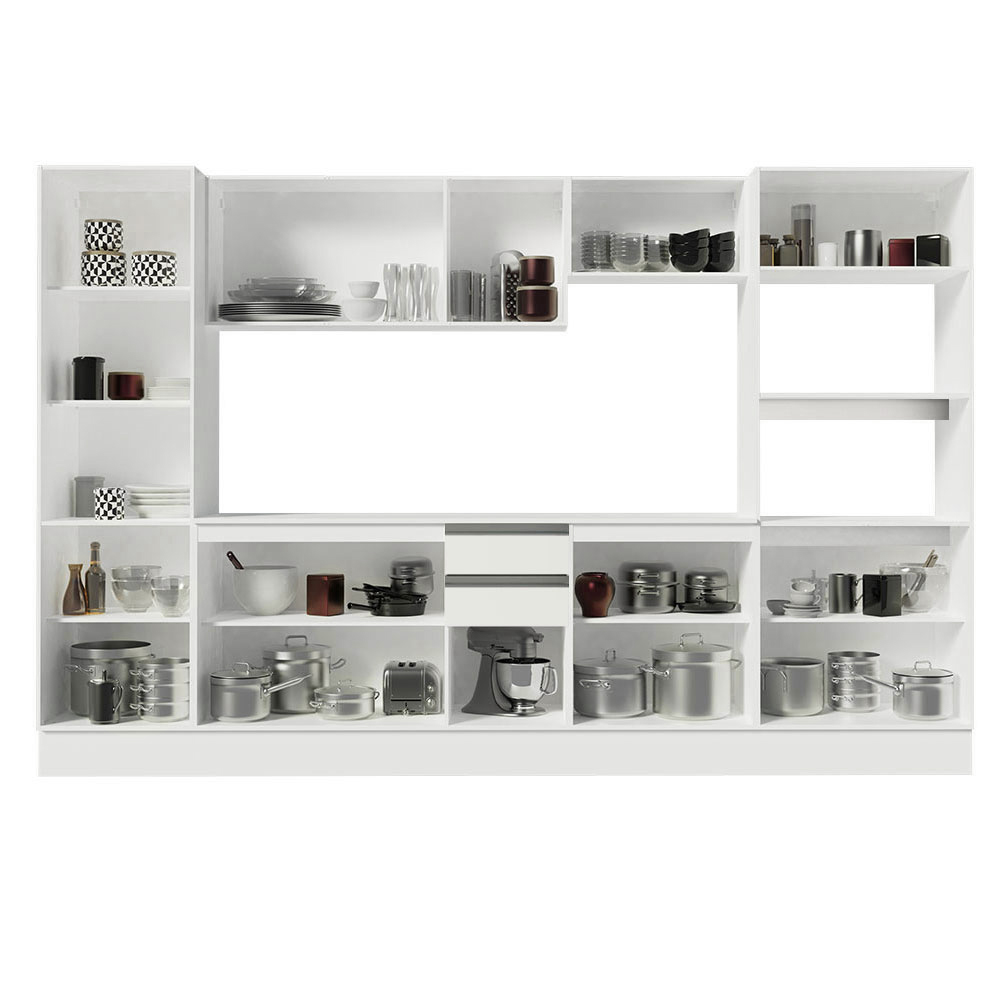 Armário de Cozinha Completa 100% MDF 300 cm Frentes Branco Smart Madesa 01