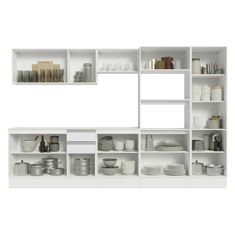 Armário de Cozinha Completa 100% MDF 300cm Branco Smart Madesa 02