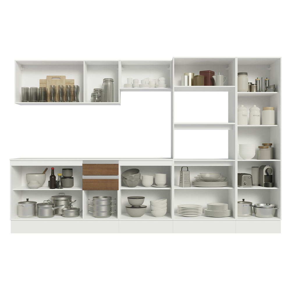 Armário de Cozinha Completa 100% MDF 300cm Branco/Rustic/Crema Smart Madesa 02