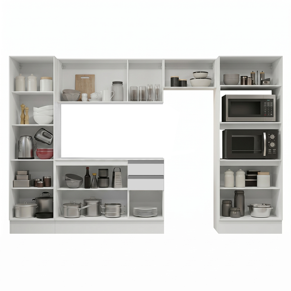 Armário de Cozinha Completa 100% MDF 300cm Branco Smart Madesa 03
