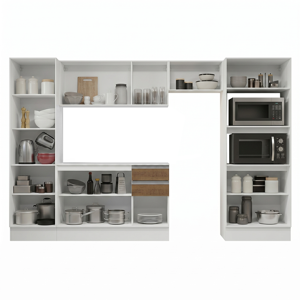 Armário de Cozinha Completa 100% MDF 300cm Branco/Rustic/Crema Smart Madesa 03