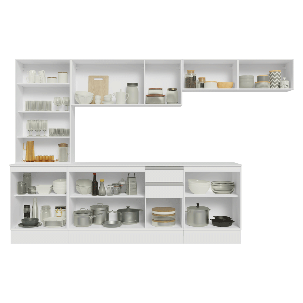 Armário de Cozinha Completa 100% MDF 300 cm Branco Smart Madesa 04