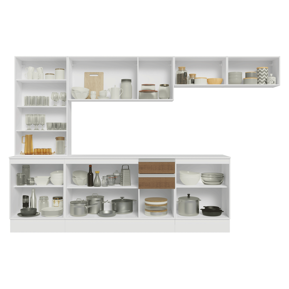 Armário de Cozinha Completa 100% MDF 300 cm Branco/Rustic/Crema Smart Madesa 04