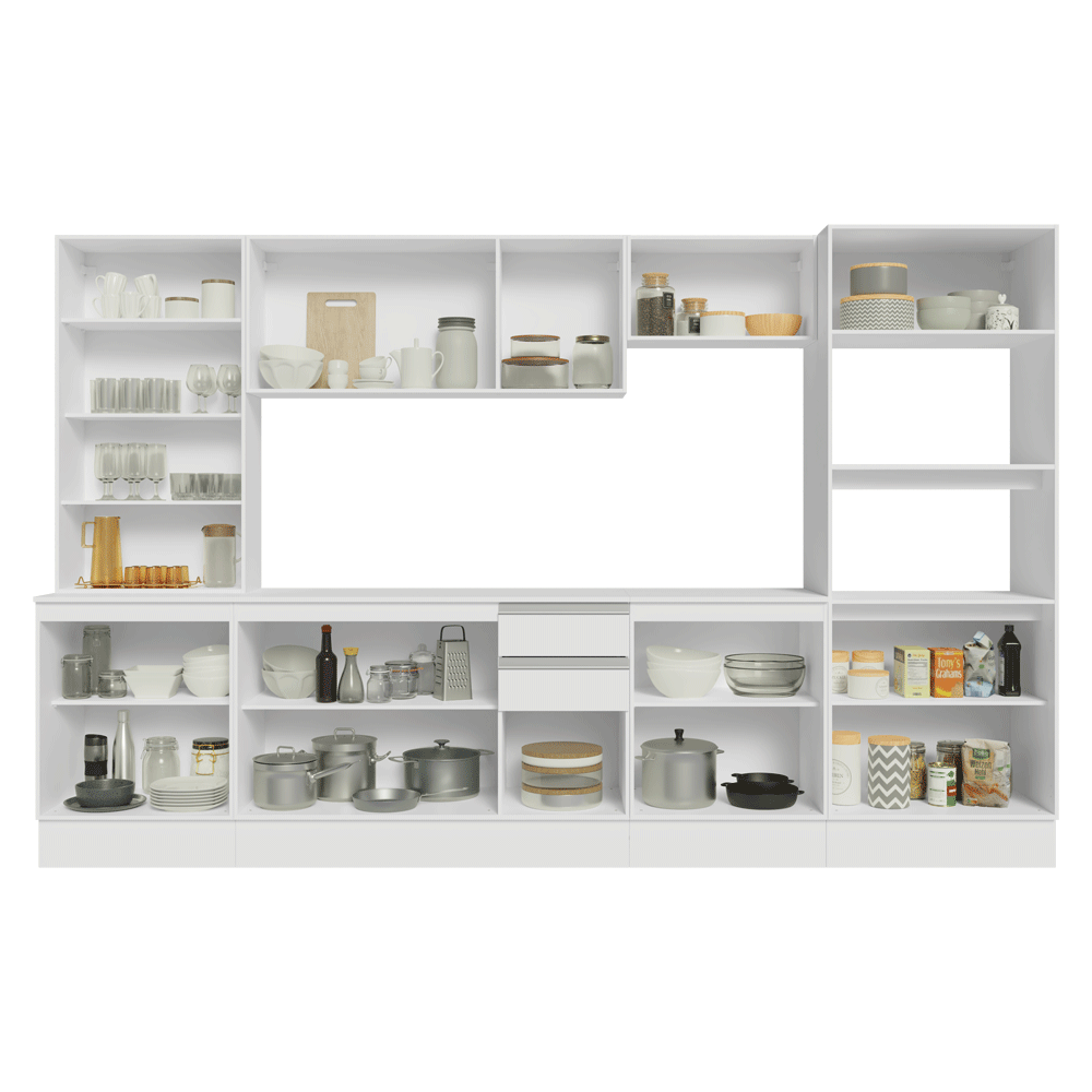Armário de Cozinha Completa 100% MDF 310 cm Branco Smart Madesa 03