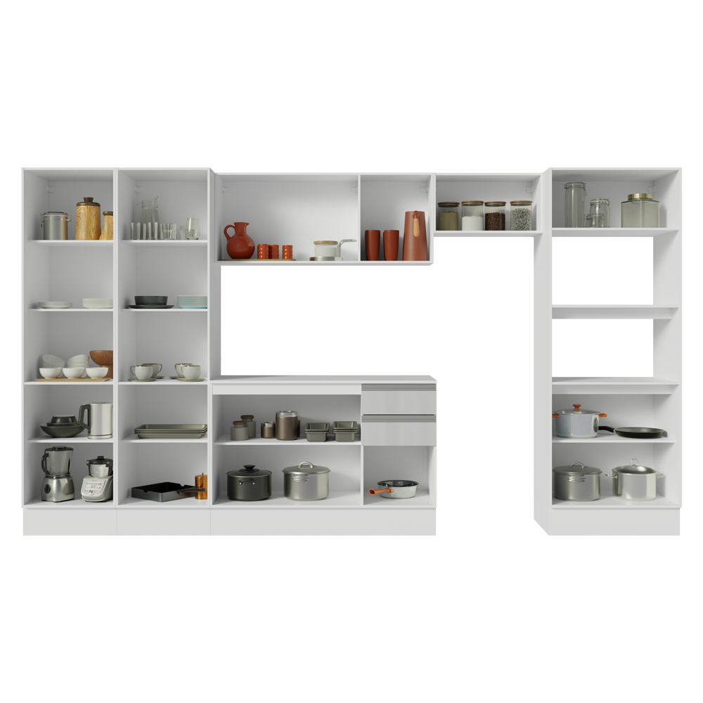 Armário de Cozinha Completa 100% MDF 350cm Smart Branco Brilhante Madesa 01