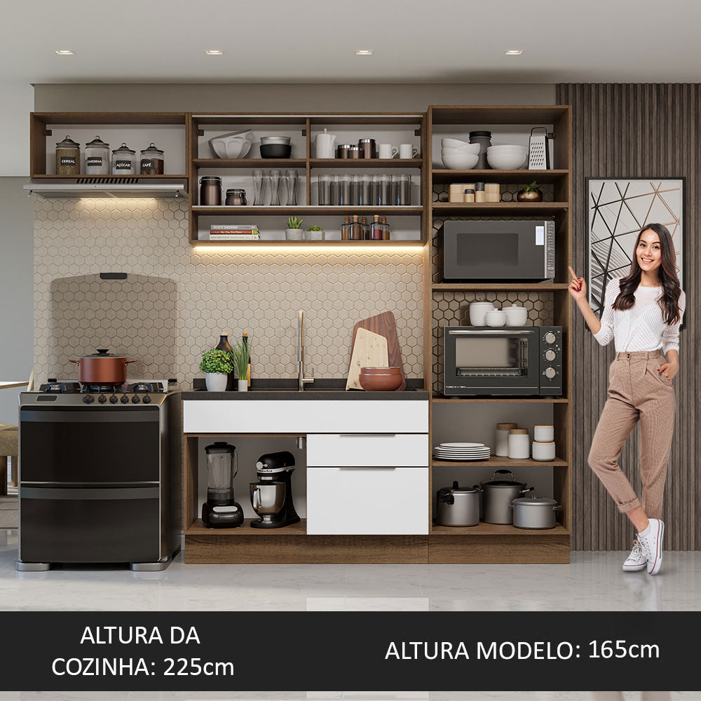 Armário de Cozinha Completa 270cm Rustic/Branco Stella Madesa 09