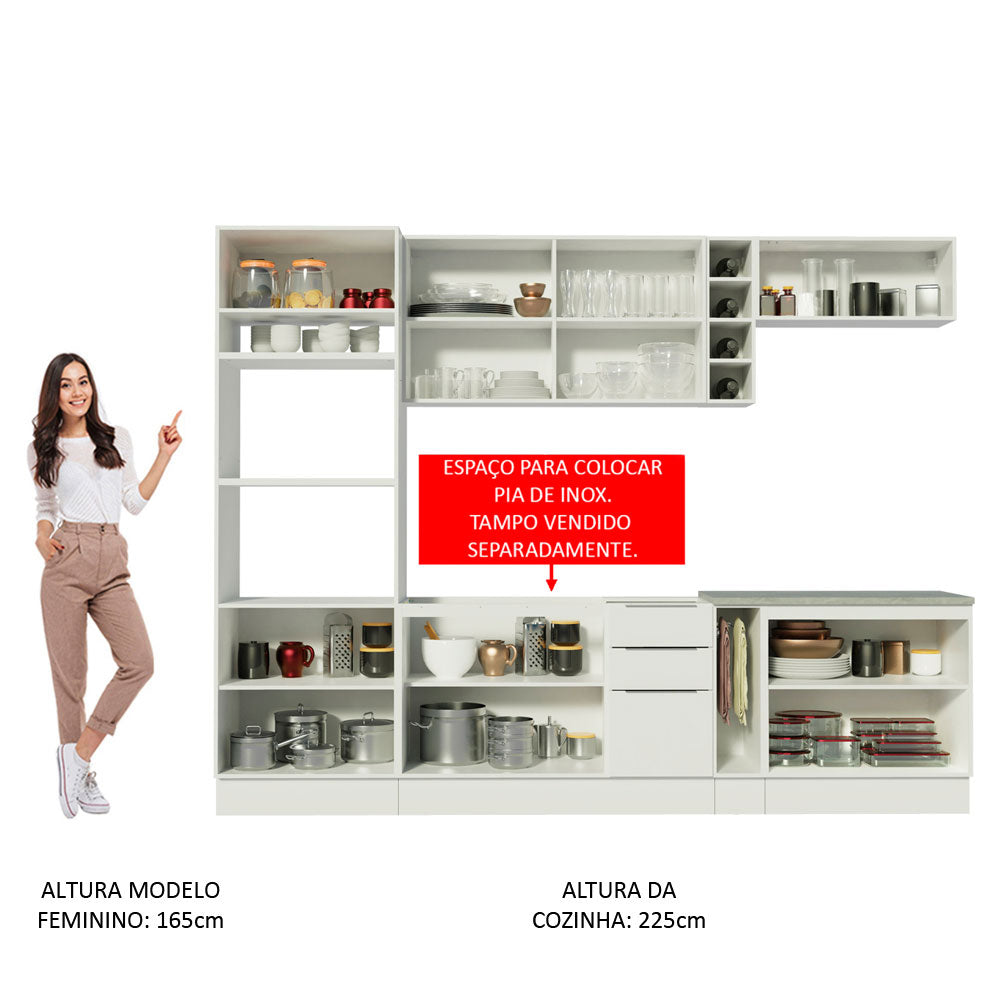 Armário de Cozinha Completa 290cm Branco/Branco/Rustic Stella Madesa 01