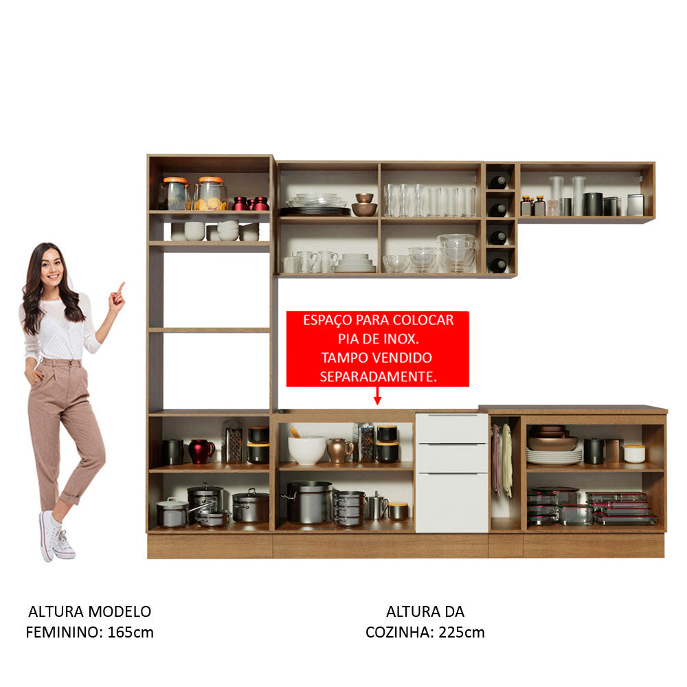Armário de Cozinha Completa 290cm Rustic/Branco Stella Madesa 01