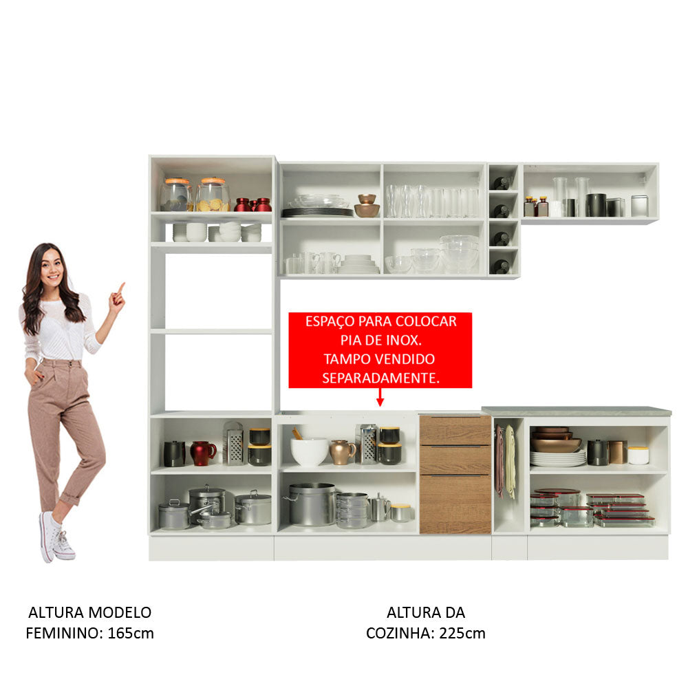 Armário de Cozinha Completa 290cm Branco/Rustic Stella Madesa 01