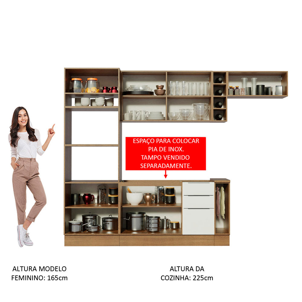 Armário de Cozinha Completa 290cm Rustic/Branco Stella Madesa 02