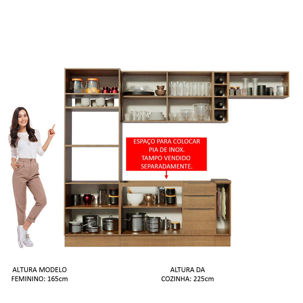 Armário de Cozinha Completa 290cm Rustic/Rustic/Branco Stella Madesa 02