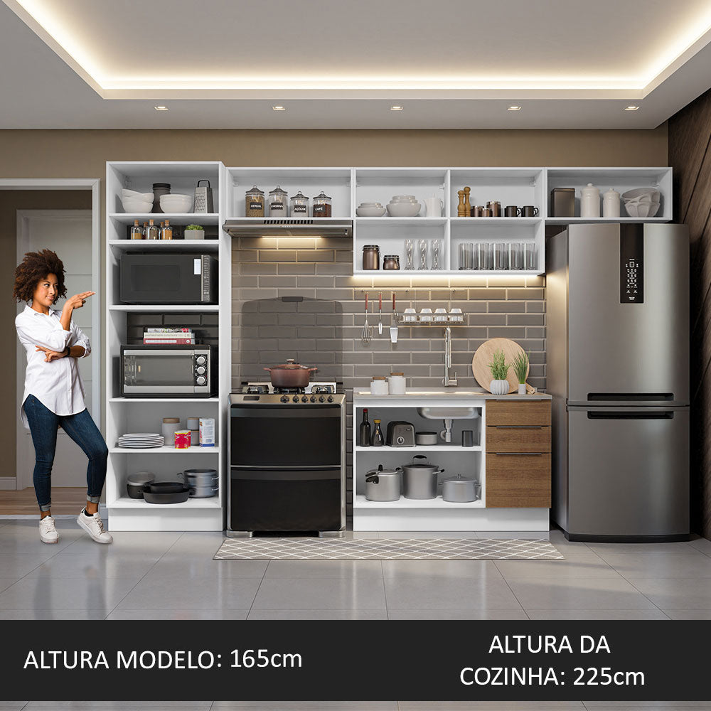 Armário de Cozinha Completa 350cm Branco/Rustic Stella Madesa 01