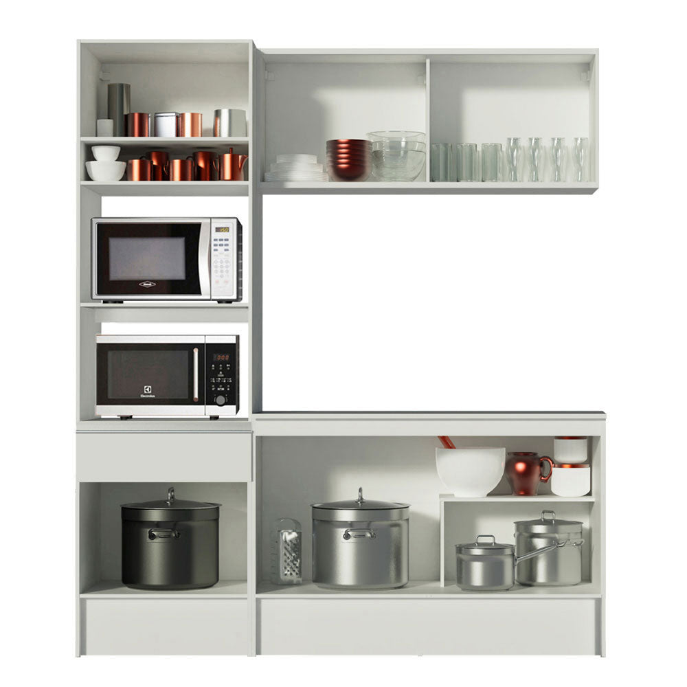 Armário de Cozinha Compacta  com Balcão e Tampo Branco Diamante Pop Madesa