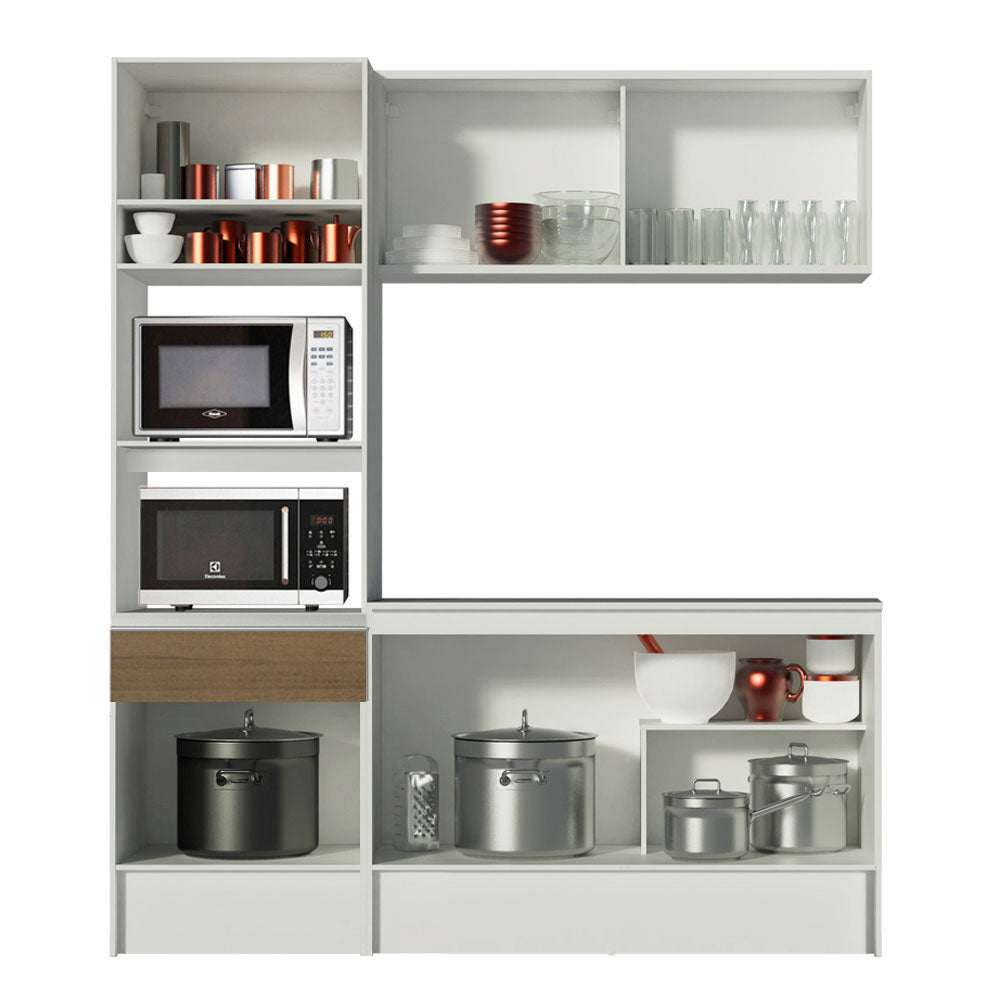 Armário de Cozinha Compacta com Balcão e Tampo Branco/Rustic Diamante Pop Madesa