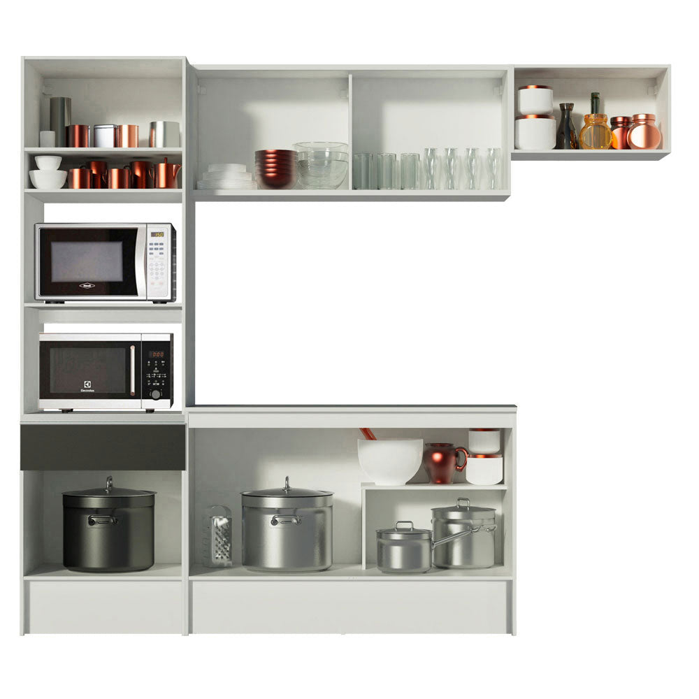 Armário de Cozinha Completa 240cm Branco/Preto/Branco Diamante Madesa 02
