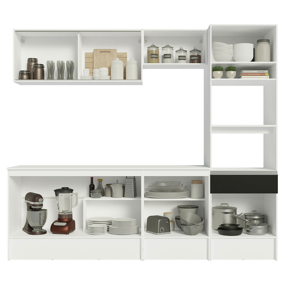 Armário de Cozinha Completa 240cm Branco/Preto Topazio Madesa 05