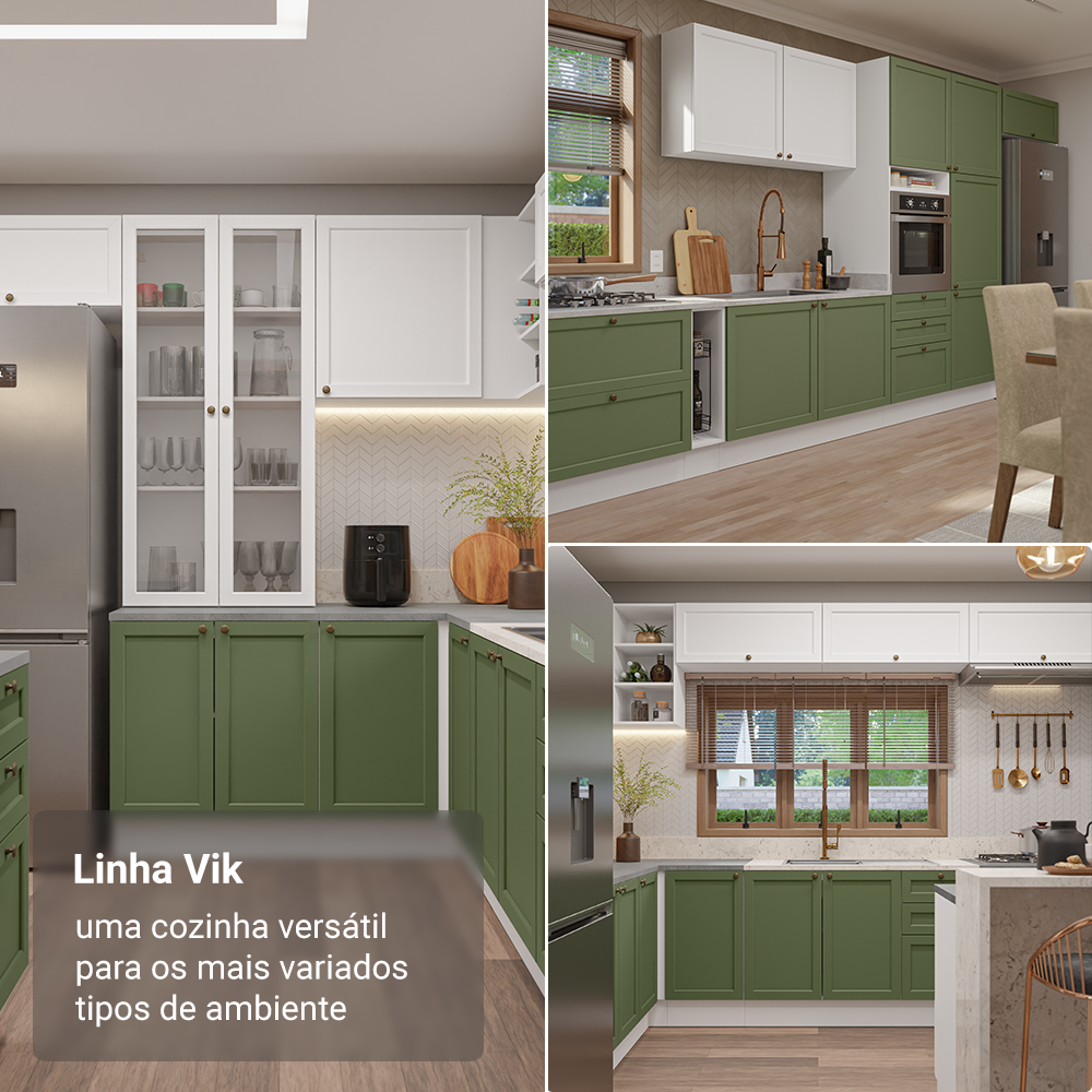 Kit Balcão + Cristaleira 70 cm Branco/Verde/Branco Vik Madesa 01
