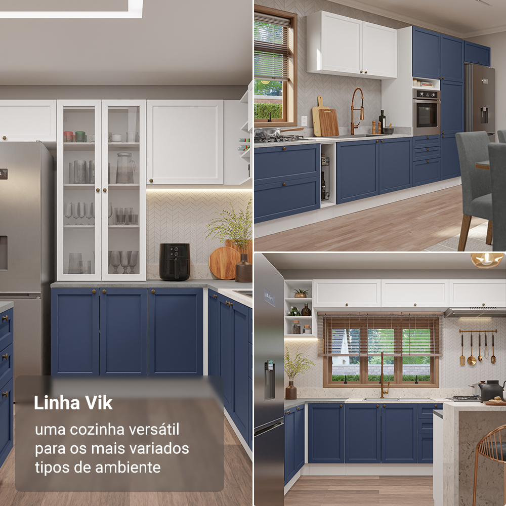 Kit Balcão + Cristaleira 70 cm Branco/Azul/Branco Vik Madesa 02