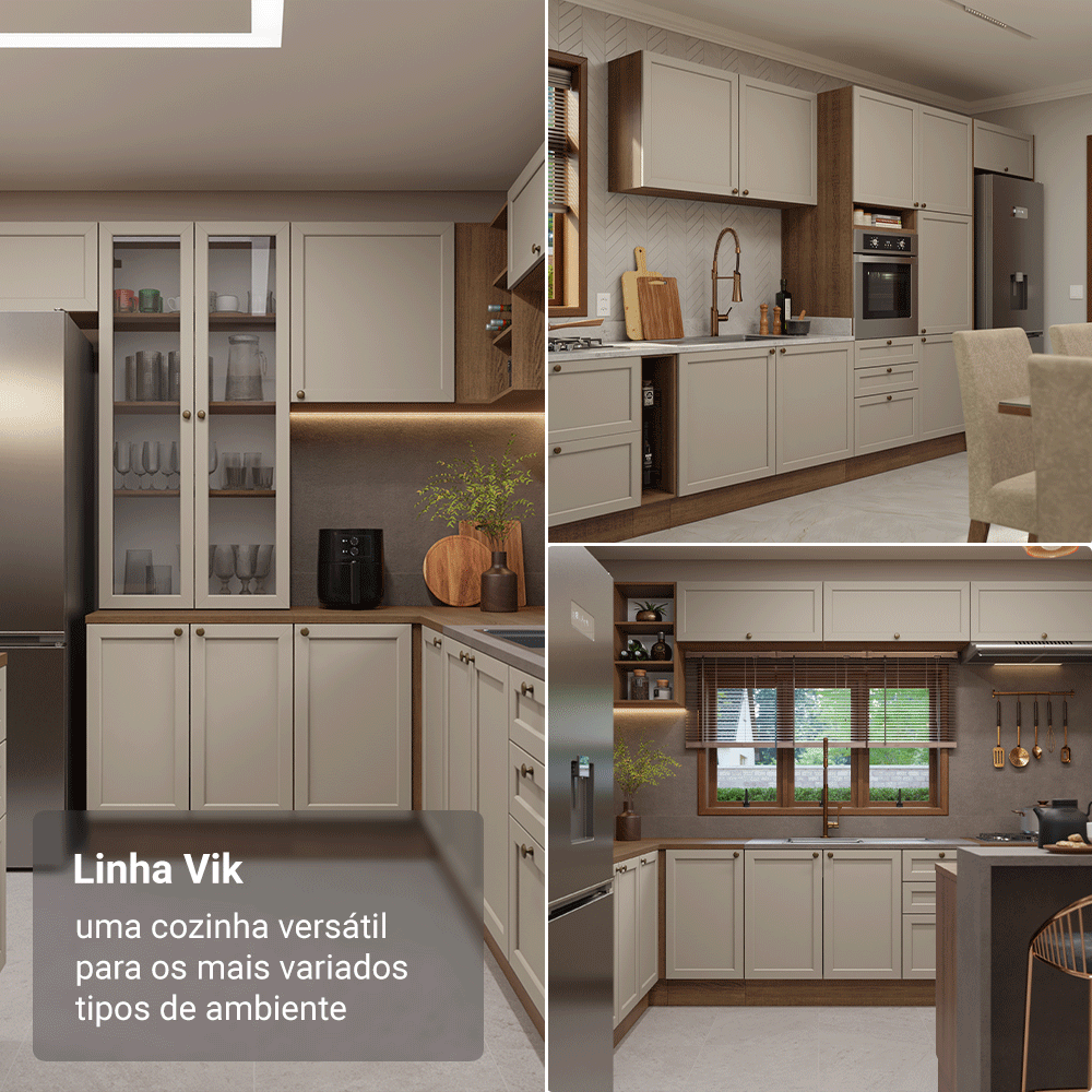 Armário de Cozinha Completa 270 cm Rustic/Crema Vik Madesa 01