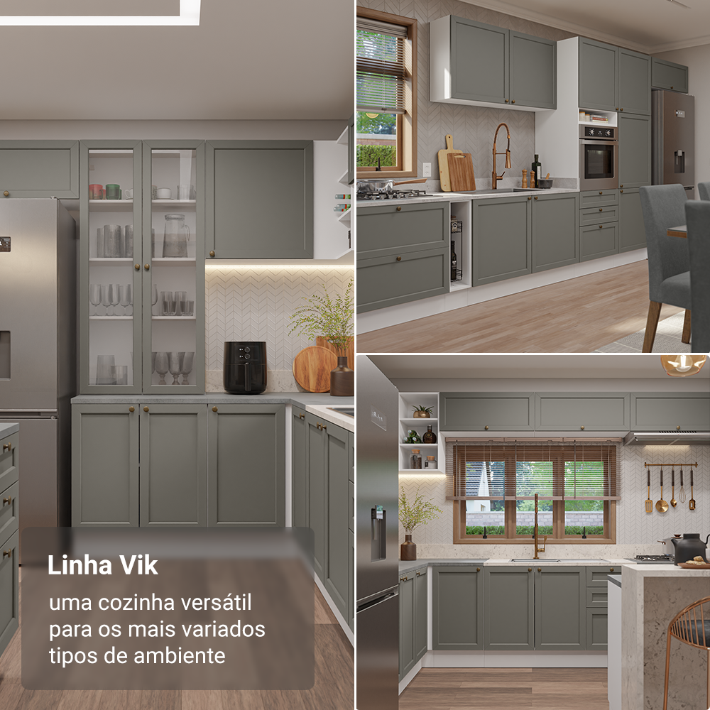 Armário de Cozinha Completa 270 cm Branco/Cinza Vik Madesa 07