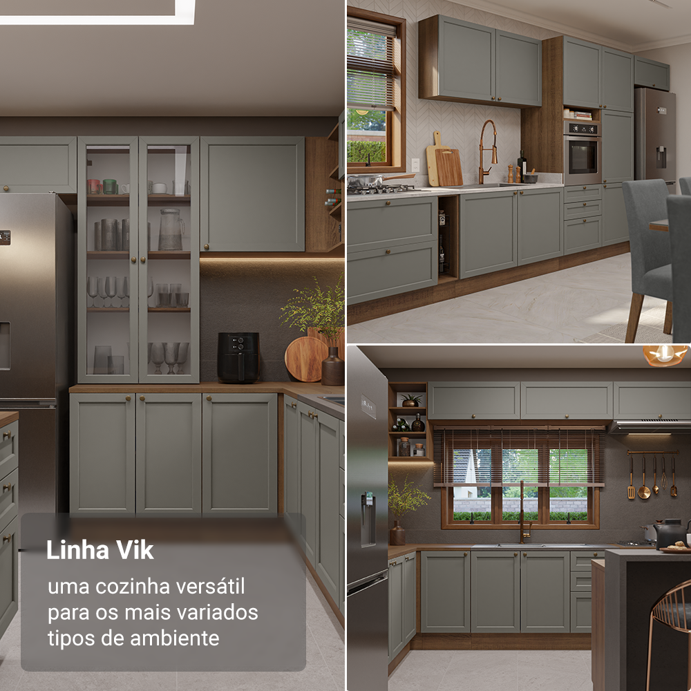 Armário de Cozinha Completa 270 cm Rustic/Cinza Vik Madesa 07