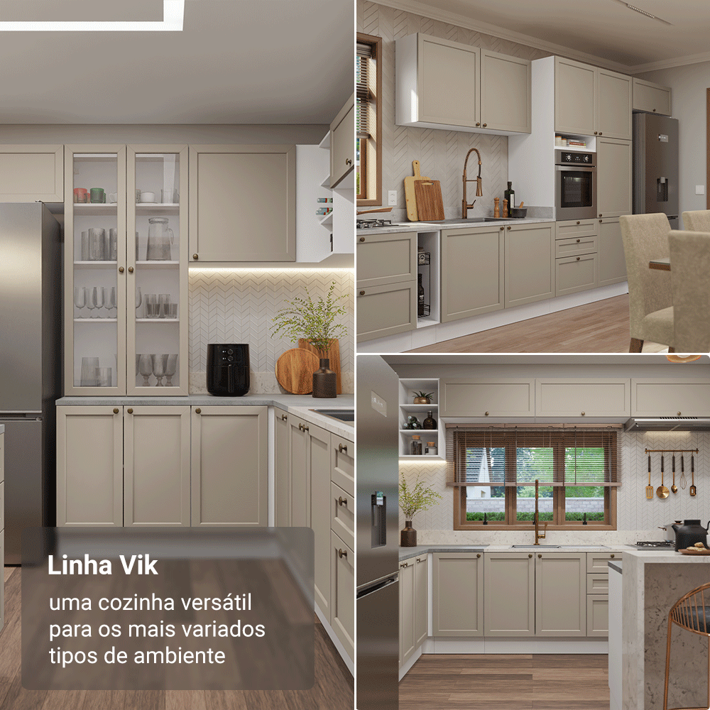 Armário de Cozinha Completa 270 cm Branco/Crema Vik Madesa 07