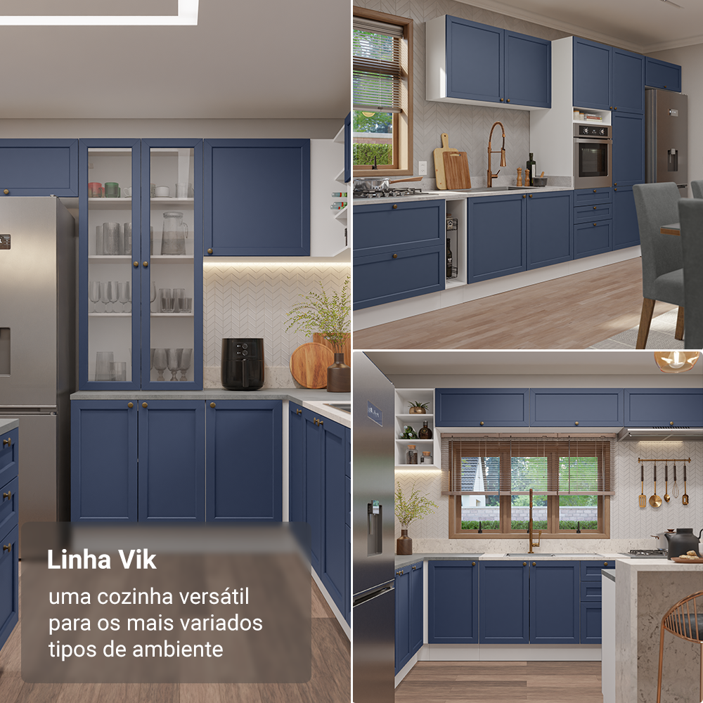 Armário de Cozinha Completa 270 cm Branco/Azul Vik Madesa 07