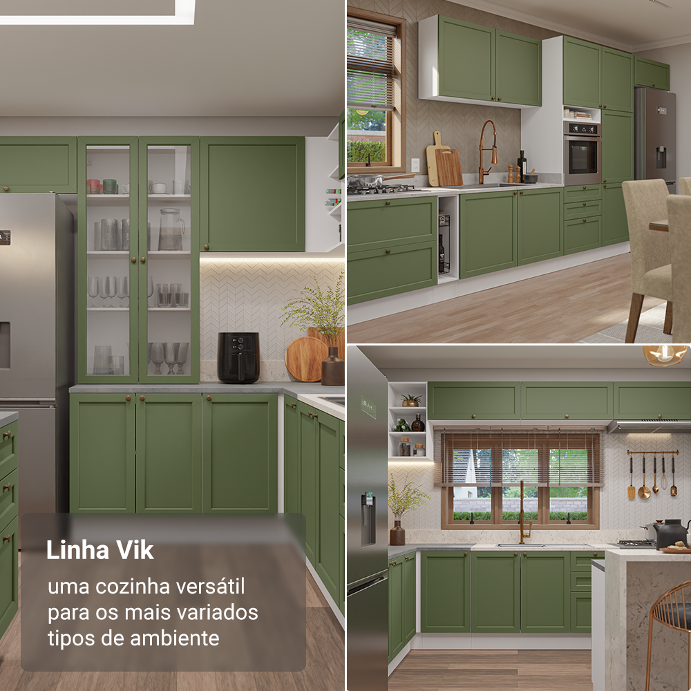Armário de Cozinha Completa 270 cm Branco/Verde Vik Madesa 07