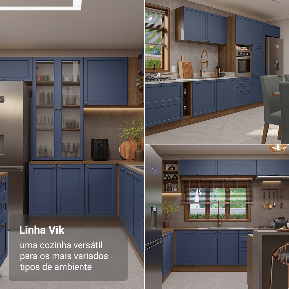 Armário de Cozinha Completa 270 cm Rustic/Azul Vik Madesa 07