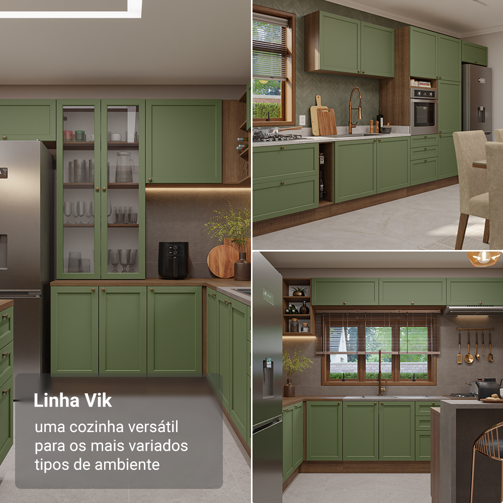 Armário de Cozinha Completa 270 cm Rustic/Verde Vik Madesa 07