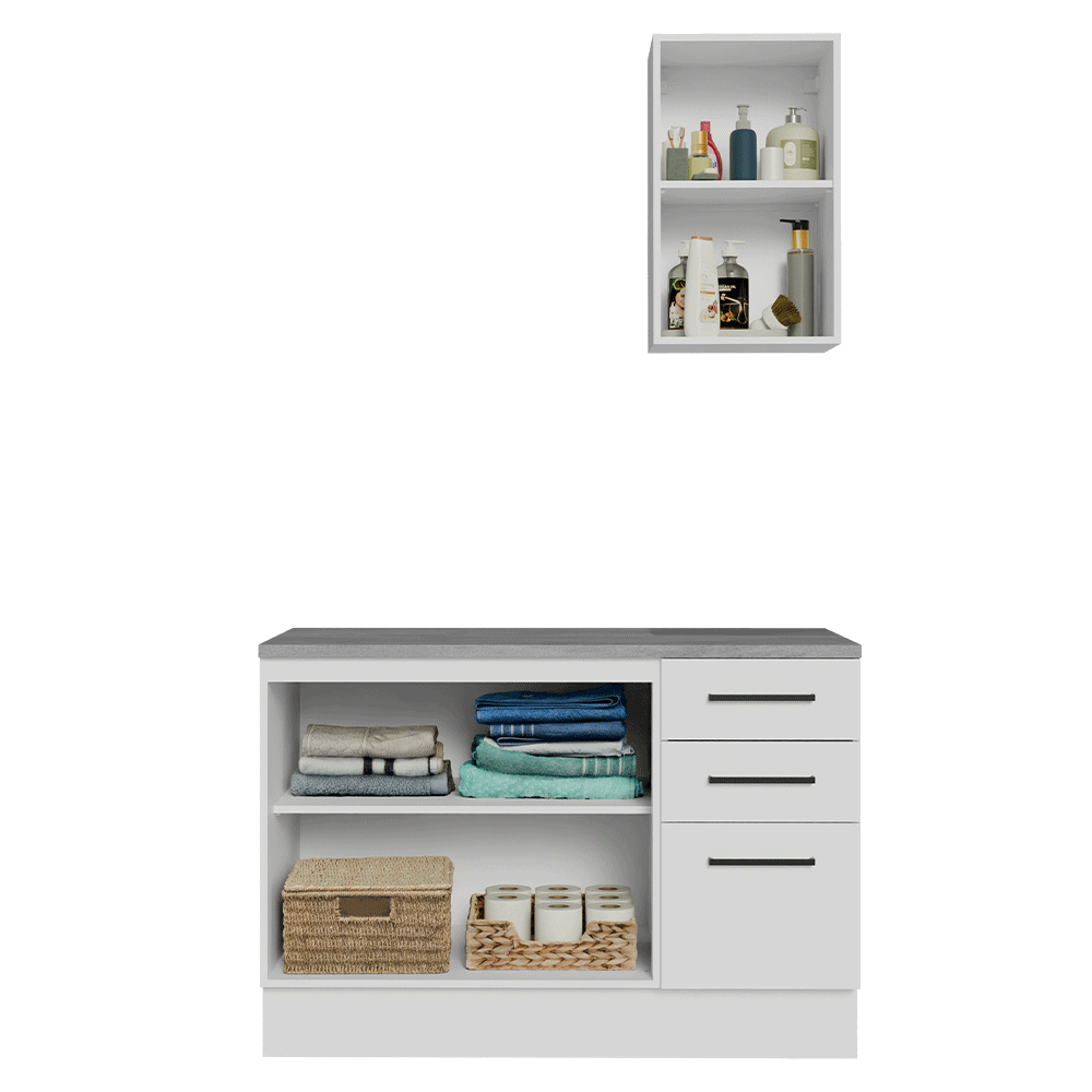 Conjunto Gabinete para Banheiro 120cm 3 Portas 3 Gavetas Branco Agata Madesa 01