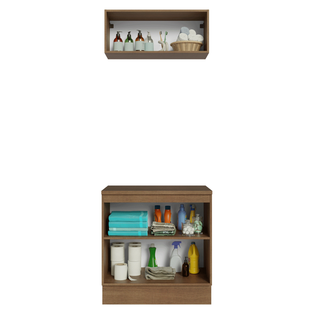 Conjunto Gabinete para Banheiro 80cm 3 Portas Rustic/Branco Vik Madesa 02