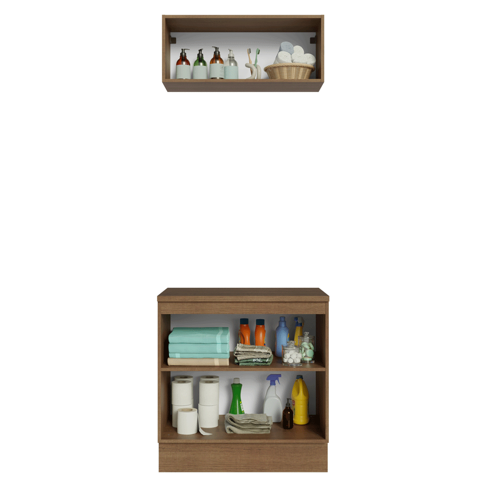 Conjunto Gabinete para Banheiro 80cm 3 Portas Rustic/Cinza Vik Madesa 02